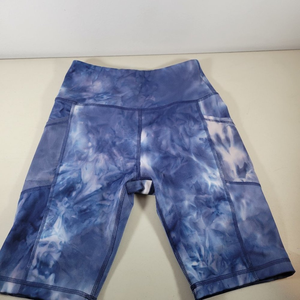 Women's A Core Spandex Blue Tie Die Biker Work Out Shorts - Size Small 23" Waist